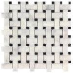 All Marble Tiles - 12"x12" Bianco Carrara Polished Marble Basket weave With Nero Marquina Dots - SAMPLES ARE A SMALLER PART OF THE ORIGINAL TILE. SAMPLES ARE NOT RETURNABLE.