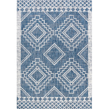 Marokko Diamond Tribal Indoor/Outdoor Rug, Blue/Ivory, 8'x10'