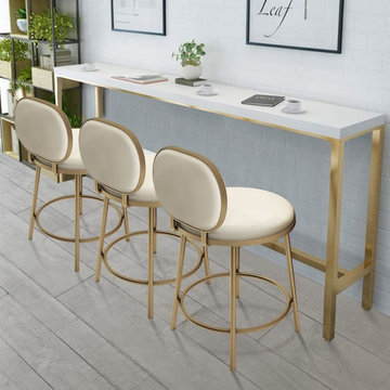 $145.99" Modern Counter Height Bar Stool with Back Beige Faux Leather Upholstery