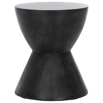 Thea Indoor/Outdoor Modern Concrete Round 17.7" H Accent Table Black