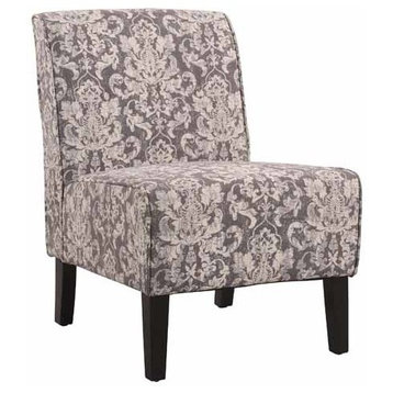 Atlin Designs Accent Fabric Slipper Chair in Gray Floral Pattern