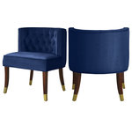 Meridian Furniture - Perry Velvet Upholstered Dining Chair (Set of 2), Navy - Make diners feel comfortable from the first course through dessert when you seat them in this Perry velvet dining chair. This handsome chair is covered in chic, plush navy velvet and features a button-tufted back for an elegant look that impresses visitors and family alike. The chair sits on espresso wood legs with metal caps in brushed gold for added elegance and refinement.