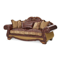 Tuscano Leather/Spice Fabric High Back Sofa by Michael Amini - Sofas