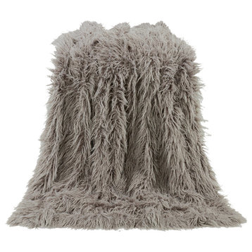 Mongolian Faux Fur Throw Blanket, 50"x60", Gray