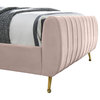 Zara Channel Tufted Velvet Upholstered Bed With Custom Gold Legs, Pink, Full