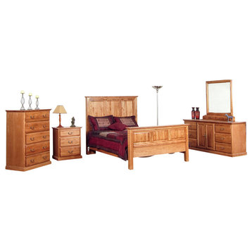 Traditional Tall Panel Bed and Dresser and Mirror and Chest and Nightstand