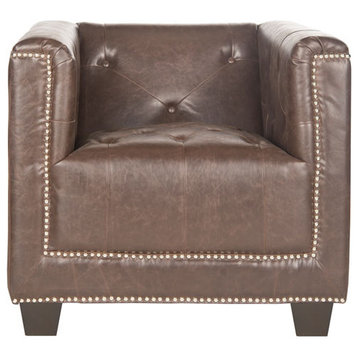 Tinely Club Chair Silver Nail Heads Antique Brown