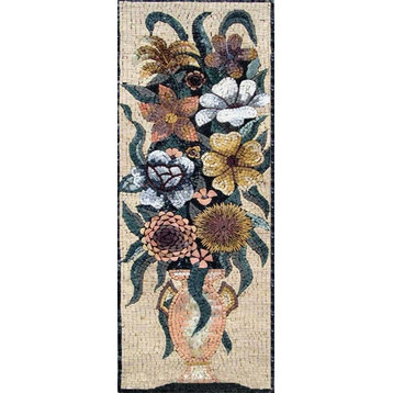 Aster Flower Bouquet Handmade Mosaic, 16"x44"