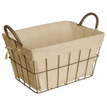 Wald Imports - Wire Basket With Linen Liner, Medium - Complete your room with one of our wonderful decorative accents. Put the finishing touches to your home decor with this beautiful decorative piece. Medium Wire Market Basket W/Cloth Liners. Side Ear Handles For Easy Carrying. Natural Linen Cloth Liners Attached With Fabric Ties. Size: 13" X 9" X 7.5".