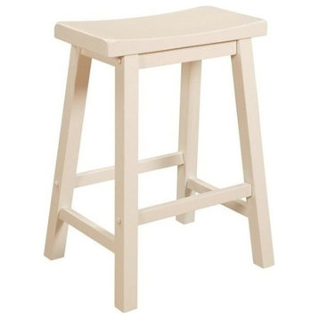 Bowery Hill 24" Transitional Wood Backless Saddle Seat Counter Stool in White