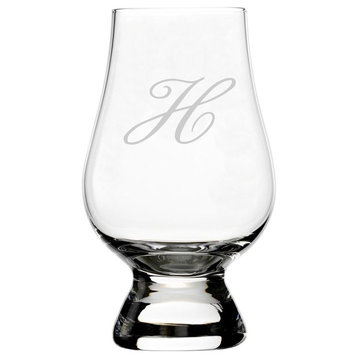 Bix Script Etched Monogram Glencairn Crystal Whiskey Glass, Letter H