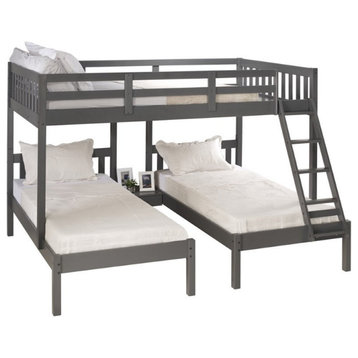 Donco Kids Full Over Double Twin Solid Wood Bunk Bed in Dark Gray
