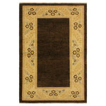 Bareens Designer Rugs - Contemporary Ziegler Ashleigh Brown Beige Hand-Knotted Wool Rug-3'10'' x 5'10'' - Enhance the ambiance of your home with this magnificent Persian-influenced Turkish hand-knotted rug made by skilled artisans capable of creating the most exceptional vegetable dyes and hand-spun wool. This exquisite handmade rug is a one-of-a-kind  Kafkaz, otherwise identified as Chobi, Chobi Peshawar, Oushak, or Ziegler rug. These handmade rugs are crafted in Pakistan utilizing superior-quality wool imported from Australia, New Zealand, and Korea in two types of weaves: the Persian weave and the Mori weave. This rug is meticulously crafted by hand using the finest natural vegetable dyes extracted from local plants. The artisans use a blend of hand-spun local and fine merino wool, resulting in a rug with a compelling texture, higher lanolin content, and longer staple. The artisans occasionally incorporate natural or artificial silk into the pile to enhance specific motifs. The finished product is an awe-inspiring execution of flawless design and an understated palette that exudes elegance.