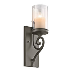 Lara 1-Light Wall Sconce, Clear Outer and Etched Glass, Shadow Bronze