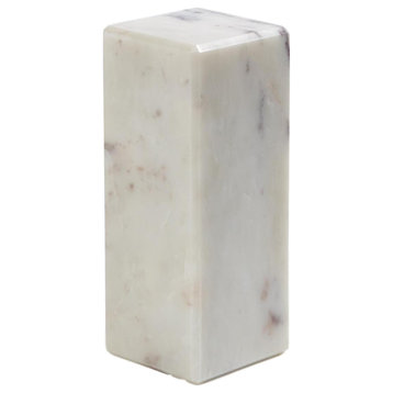 Luxe Classic Square White Gray Solid Marble Pedestal Riser 4x10" Stand