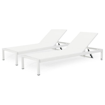 GDF Studio Crested Bay Outdoor Gray Aluminum Chaise Lounge, White, Set of 2