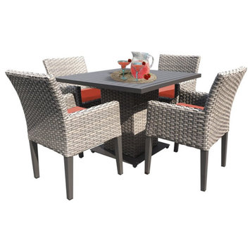 TK Classics Oasis Square Patio Dining Table with 4 Dining Chairs in Tangerine