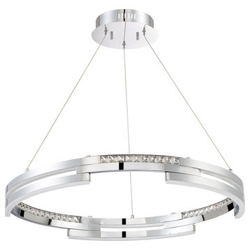 Satern Series 50 Watt Integrated LED Ring Pendant, Black Stainless, Chrome