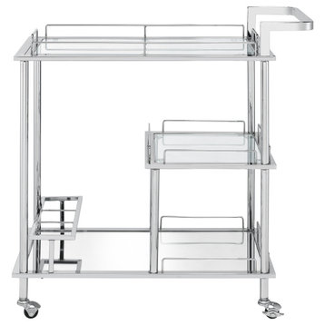 Splinter Serving Cart, Clear Glass and Chrome Finish