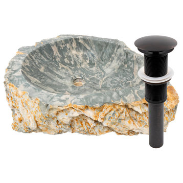 Novatto Natural Cobblestone Vessel Bathroom Sink with Drain, Oil Rubbed Bronze