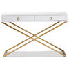Modern Console Table, Crisscross Legs With 2 Storage Drawers, White/Gold