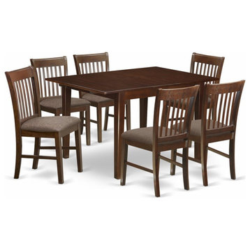 East West Furniture Milan 7-piece Wood Table and Dining Chair Set in Mahogany