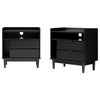 25" Solid Wood 2-Drawer Night Stand with Gallery - 2PK - Black
