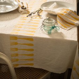 Block printed yellow table linen Forchette collection - Tablecloths