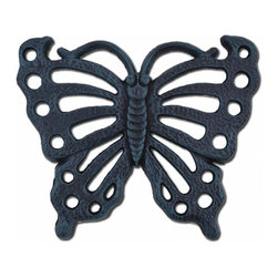 Import Wholesales - Decorative Butterfly Stepping Stone, Verdigris Cast Iron, 11" Wide - Landscaping Stones And Pavers
