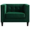 Branwen Velvet Button Tufted Square Tapered Leg Club Chair, Green