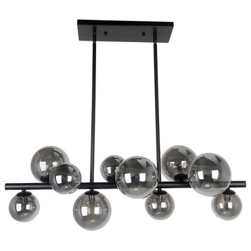 Glasgow 10-Light Pendant in Matte Black with Smoked Glass