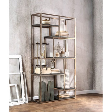 Furniture of America Jan Contemporary Metal 6-Shelf Bookcase in Gold Champagne