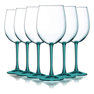 Cachet Accent Stem 16 oz Wine Glasses , Bottom Aqua