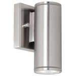 AFX Inc. - Beverly Outdoor LED Wall Sconce, Satin Nickel, 6" - Illuminate your outdoor space with the Beverly Outdoor LED Wall Sconce, expertly crafted from aluminum and glass for enduring durability. With integrated LED technology, this dimmable fixture offers both efficient lighting and ambiance control. Its wet location rating ensures suitability for various weather conditions, while the cylindrical shape and modern-transitional style combine to create a sleek and versatile lighting solution that enhances your outdoor decor.