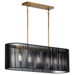 Kichler - Kichler Linara 5 Light Linear Chandelier in Black - The Natural Brass finish on this Linara 5 light linear chandelier, is like jewelry to the Matte Black metal slatted shade. A refreshing twist on contemporary and midcentury modern d�cor.