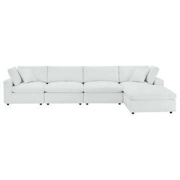 Milan White Down Filled Overstuffed Vegan Leather 5, Piece Sectional Sofa