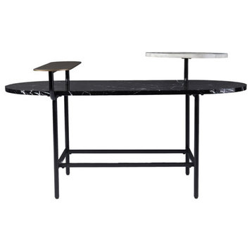 Pemberly Row Modern Metal-Faux Marble Cocktail Table in Black