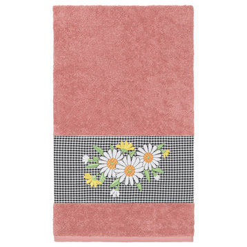 Linum Home Textiles Turkish Cotton Daisy Embellished Bath Towel, Tea Rose