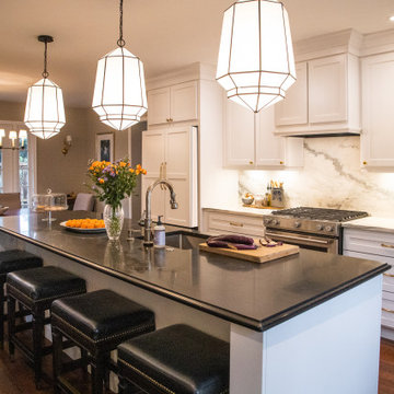 Luxury Transitional Kitchen Remodel | White Cabinets & Black Island Countertops