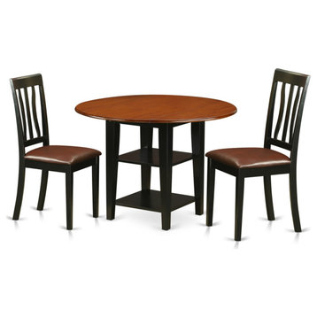 3-Piece S Set, One Round Table, 2 Chairs, A Beautiful Black/Cherry White.