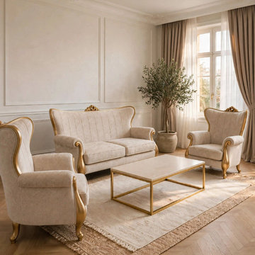 Handcrafted Solid Teak Wood Sofa Set | Classic French living room furniture