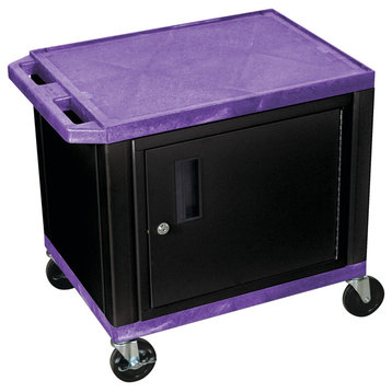 Luxor Tuffy 2-Shelf AV Cart With Cabinet and Electric, Purple/Black