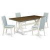 East West Furniture X-Style 5-piece Wood Dining Set in White/Jacobean Brown