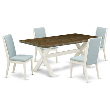 East West Furniture X-Style 5-piece Wood Dining Set in White/Jacobean Brown
