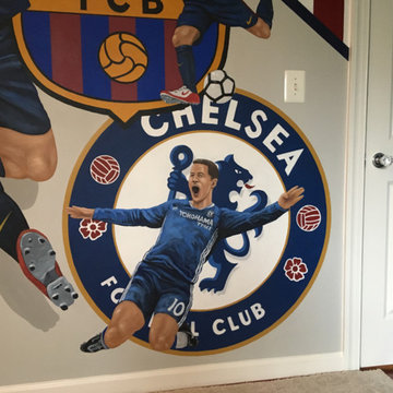 European Football/Soccer Clubs Mural, hand-painted in a bedroom by Tom Taylor