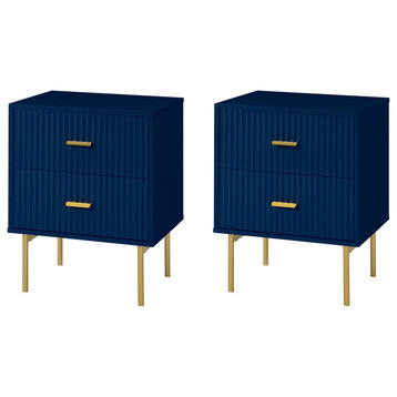 Contemporary Classic 2-Drawer Nightstand, Set of 2, Navy