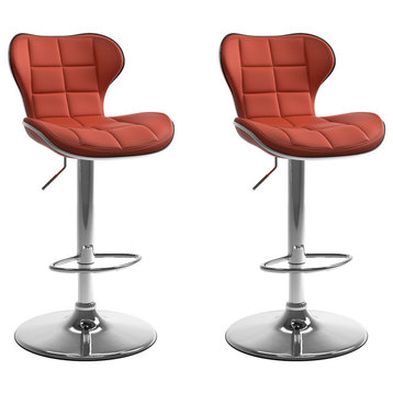 CorLiving Adjustable Curved Red faux Leather Barstool - Set of 2