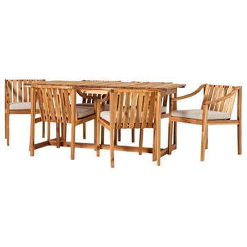Modern Solid Wood Outdoor Slat-Top Dining Set - Natural