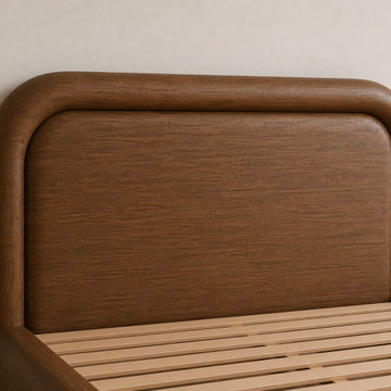 Scandinavian Platform Bed | Rounded Solid Wood Headboard & Frame