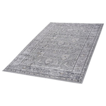 Usak Collection 7' x 10' Ivory/Silver Oriental Distressed Non-Shedding Area Rug